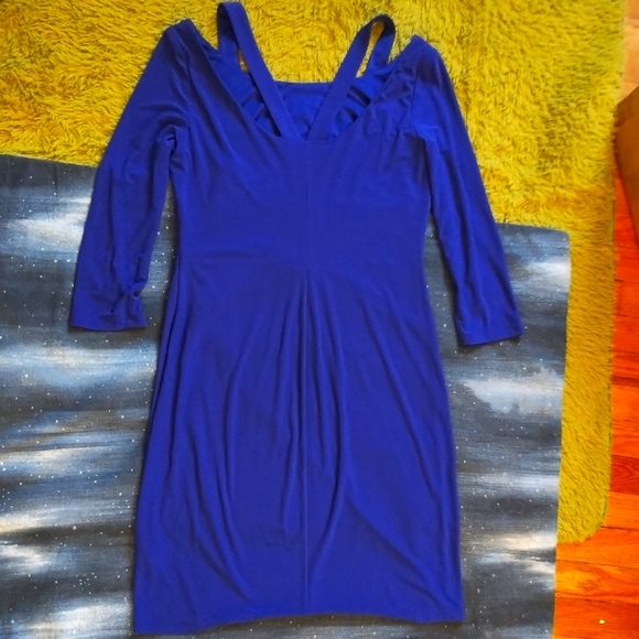 American Living Dresses & Skirts - American Living Dress Blue ¾ Sleeves BodyCon Ruched V-Neck Cutouts